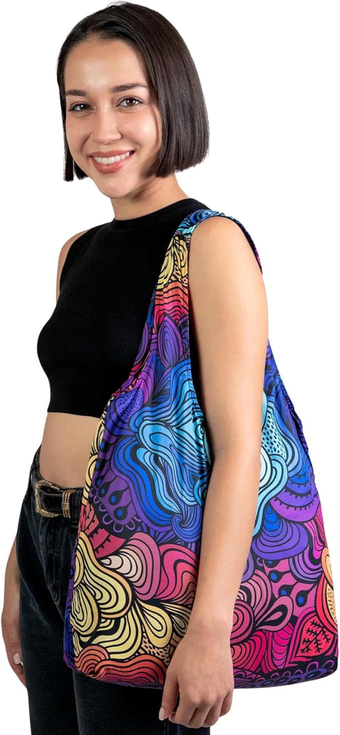 Nanobag Ultra-Lightweight Foldable Tote for Women & Men, Reusable Grocery & Travel Bag, Packable Collapsible Compact Market Essential (Standard Psychedelic)
