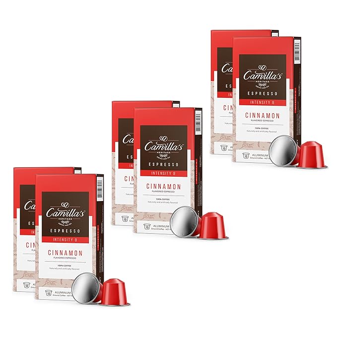 Camilla’s Heritage - Intensity 8 Cinnamon Flavored Espresso Coffee, Gourmet Espresso Cups, 60 Coffee Pods