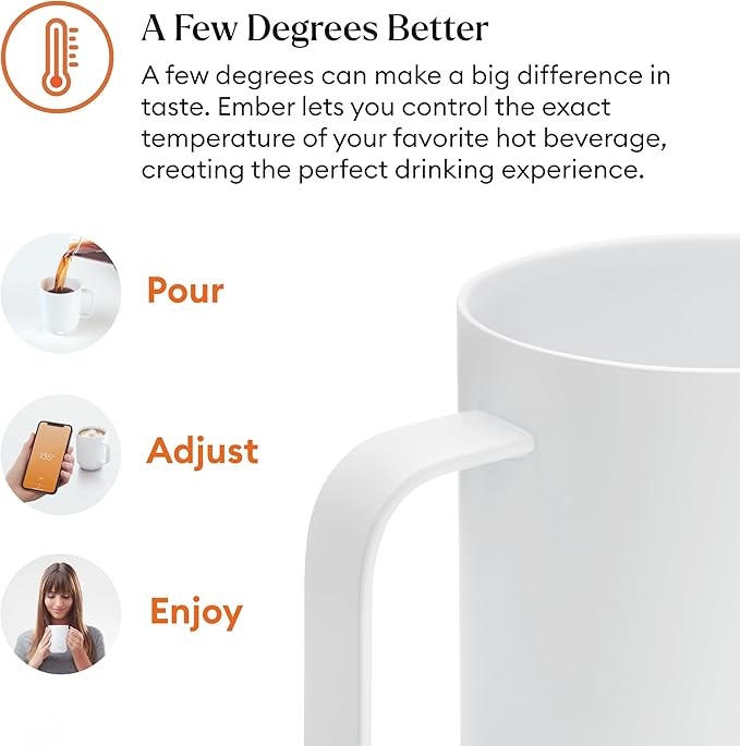 Ember Temperature Control Smart Mug 2, 14 Oz, App-Controlled Heated Coffee Mug with 80 Min Battery Life and Improved Design, White