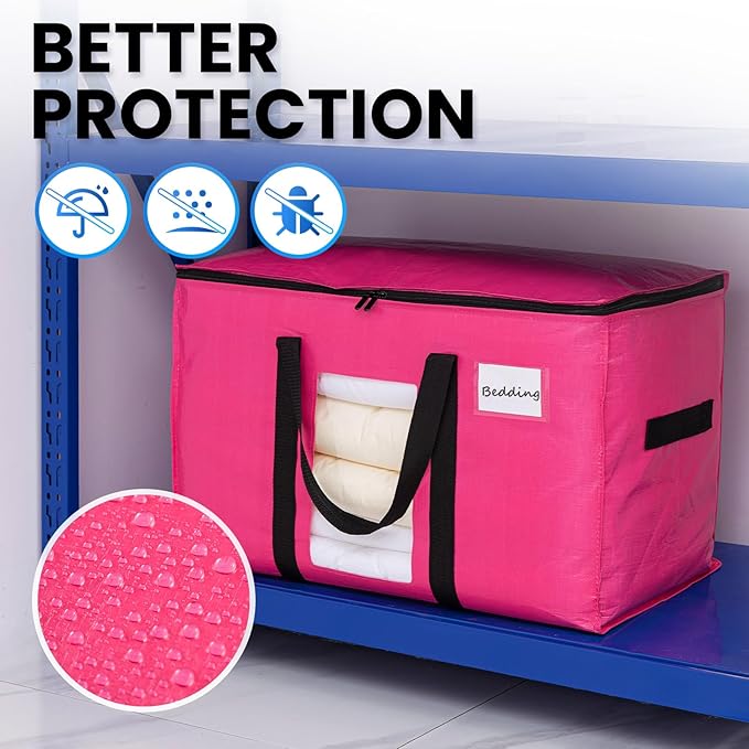 TAILI 8 Pack Pink Extra Large Moving Bags, Heavy Duty Totes with Visible Window, Wrap Around Handles, Space-Saving Storage, Alternative to Moving Boxes
