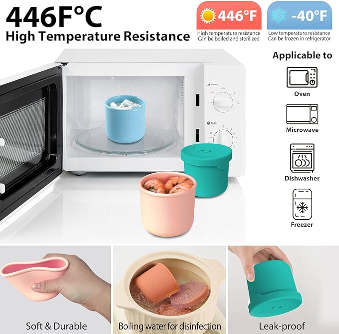 4 Pack 8.5 oz Silicone Food Containers for Kids, Reusable Baby Snack Fruits Container with Lids, Leak Proof Silicone Food Storage Containers Kids Small Lunch Box BPA Free for Daycare School Travel