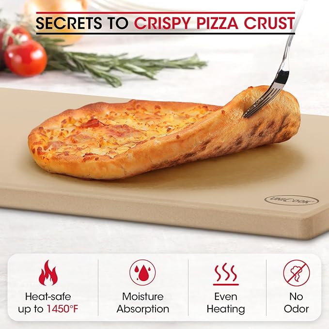 Unicook Extra Large Pizza Stone 24”x18” for X-Large Home Ovens and Commercial Ovens, Rectangular Baking Stone, Ideal for Baking Crispy Pizzas, Bread and Cookies, Heavy Weight 16.9 lbs