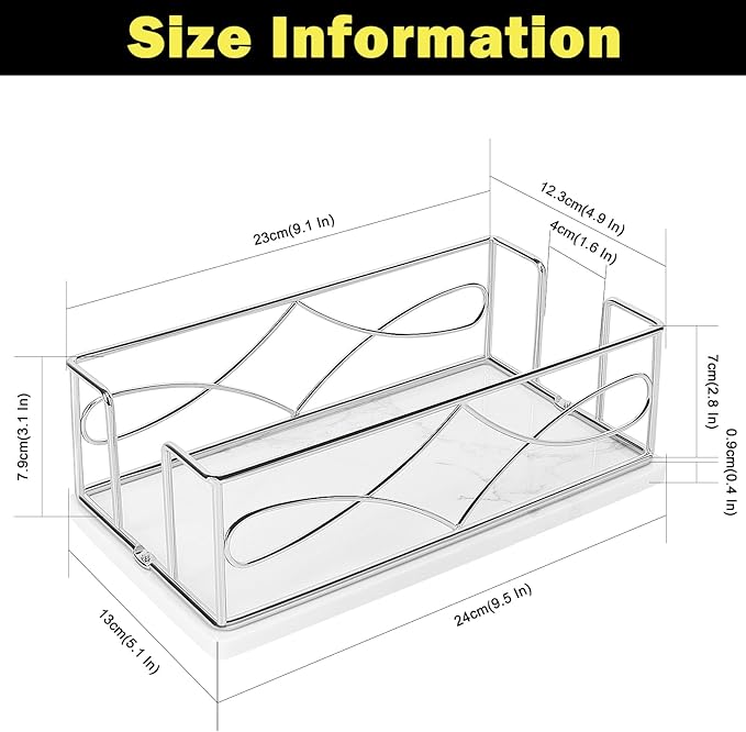 Napkin Holder with Marble Base, Guest Towel Paper Dispenser for Table, Modern Metal Napkin Stand, Ideal for All Bathroom Vanity, Kitchen Decor Accessories (Chrome, 3.2 Inch)