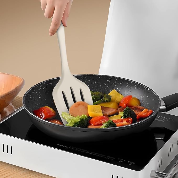 Silicone Cooking Utensils Set - 446°F Heat Resistant Silicone Kitchen Utensils,Spatula,Spoon, Kitchen Utensil Sets Gadgets Tools Set for Nonstick Cookware,Dishwasher Safe Bpa Free (Cream White)