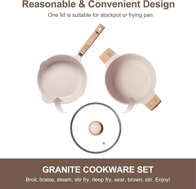 Pots and Pans Set Nonstick - Kitchen Cookware + Bakeware Set Granite Kitchenware Set, Induction Cookware Sets with Frying Pan Stockpot Saucepan Basket Cookie Sheet and Baking Pans for Gift
