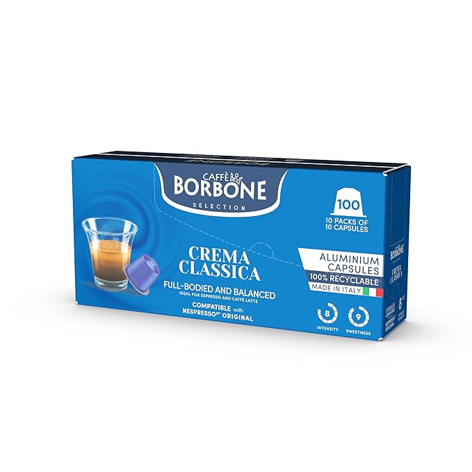 Caffe Borbone Aluminum Coffee Pods Compatible with Nespresso Original Machines, Crema Classica, Medium Roast, Rich and Velvety, Genuine Italian Coffee - 50 Count