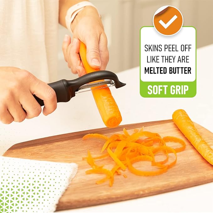 Spring Chef Premium Swivel Vegetable Peeler, Soft Grip Handle and Ultra Sharp Stainless Steel Blades - Perfect Kitchen Peeler For Veggie, Fruit, Potato, Carrot, Apple - Black - Set of 2