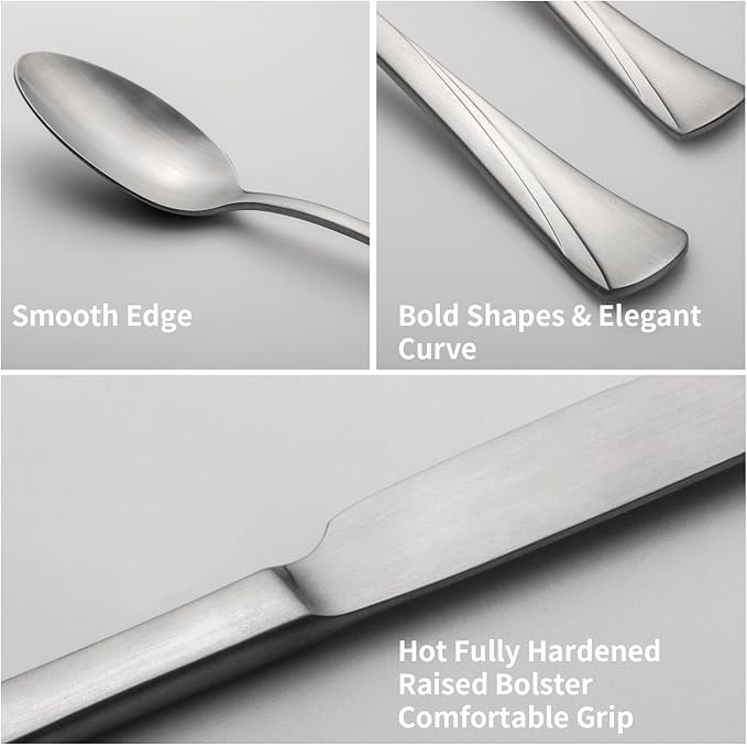 Alata Alice 40-Piece Silverware Set Stainless Steel Flatware Set,Service for 8,Matte Satin Polished Cutlery Set,Dishwasher Safe