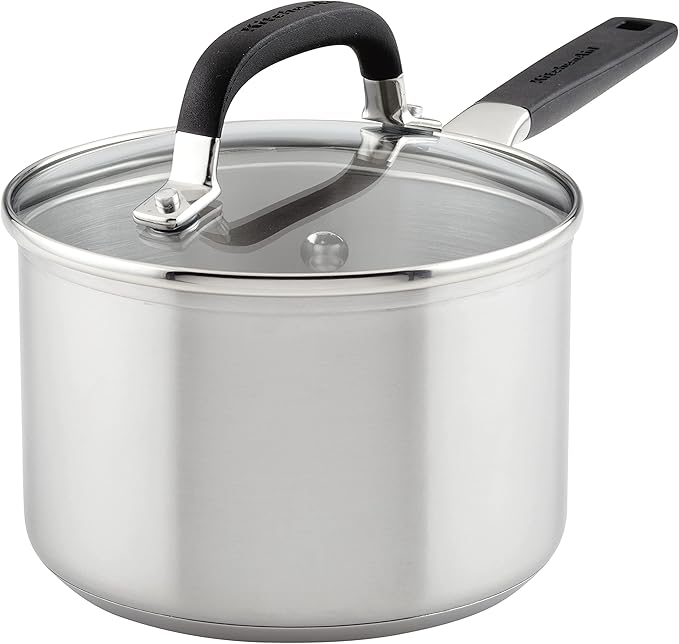 KitchenAid 71020 Stainless Steel Saucepan with Measuring Marks and Lid, 2 Quart - Brushed Stainless Steel