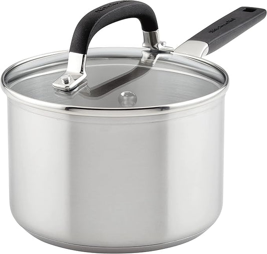 KitchenAid 71020 Stainless Steel Saucepan with Measuring Marks and Lid, 2 Quart - Brushed Stainless Steel