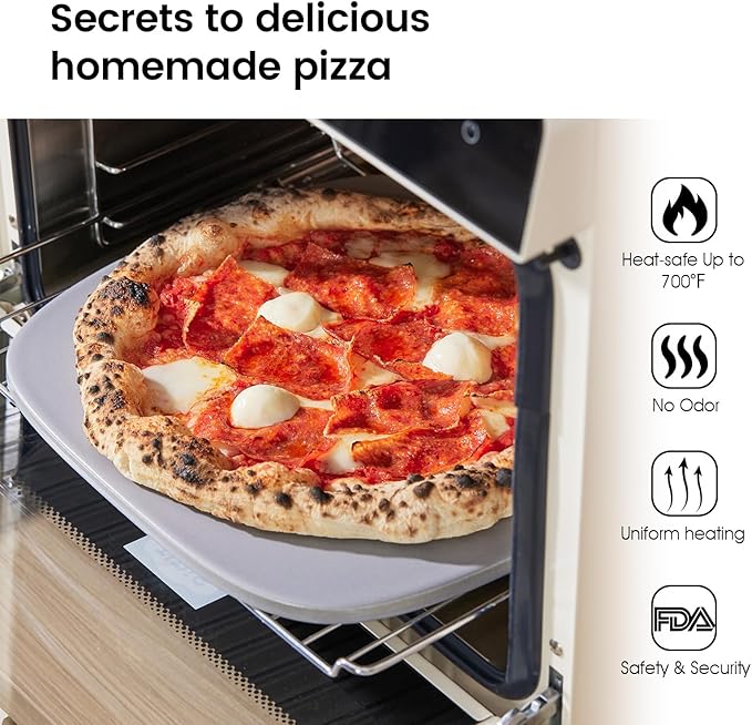 Pizza Stone, 12" x 11" x 0.47" Ceramic Coating & Cordierite Pizza Stones for Oven Grill BBQ, Heavy Duty Non Stick Baking Stone for Pizza & Bread, Unique Shape Design Grilling Stone (Gray)