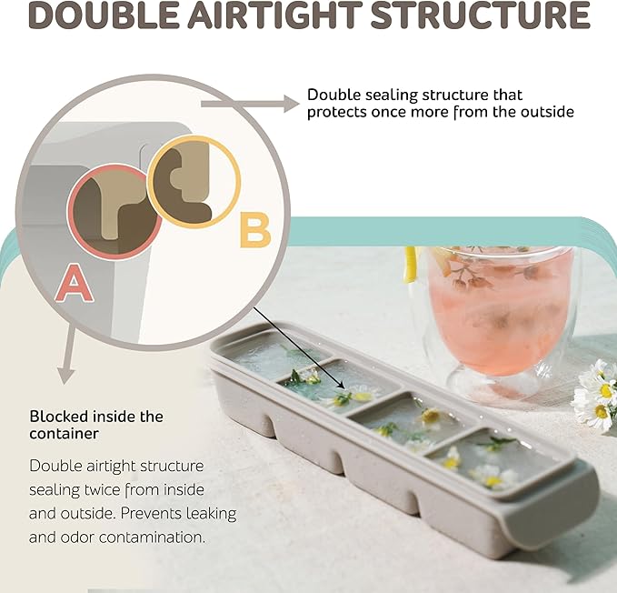 Silicone Freezer Trays with Lid,1.7oz 4 Section - Leak Proof Silicone Freezer molds for Homemade Baby Food Breastmilk,Purees, Vegetables, Baby Food Jars Ice Tray with Lid BPA Free Taupe Brown