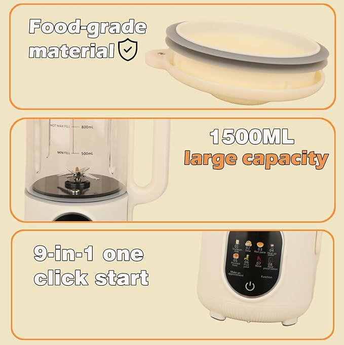 50oz Nut Milk Maker,10 in 1 Nut Milk Maker Machine with 20 Blades，Plant-Based Milk Maker for Soy，Juice, Fruit, Oat, Almond & Temp Hold, Delay Start, Boil & Auto Clean