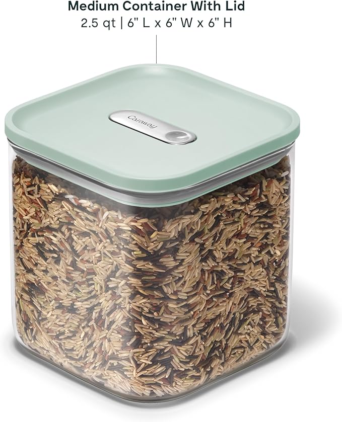 Caraway 2.5qt Glass Airtight Food Storage Container with Lid – Non-Toxic, BPA-Free Kitchen Storage Container – Stackable, Space-Saving Airtight Container for Dry Goods and More - Mist