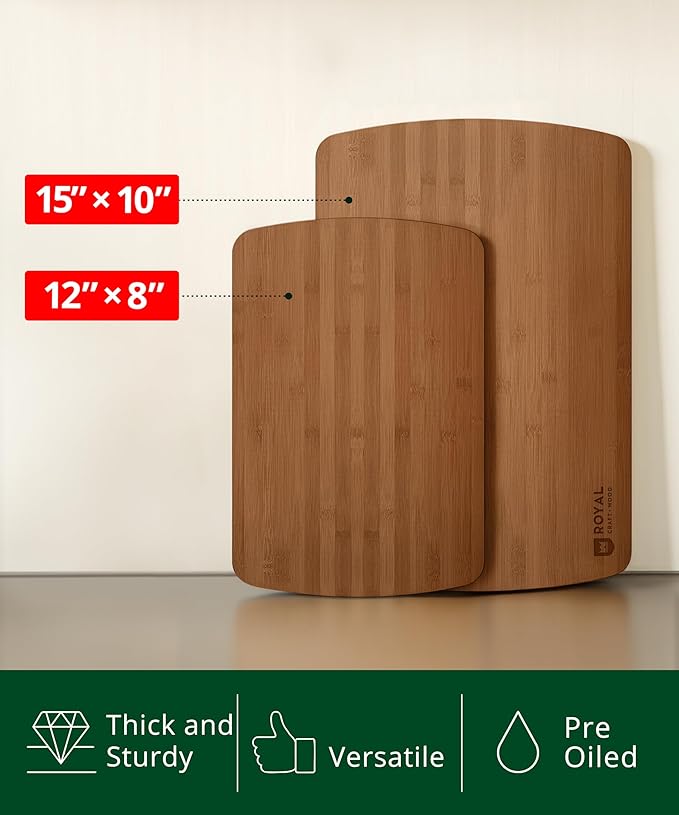 ROYAL CRAFT WOOD Charcuterie and Cheese Board Set of 2 - Large Bamboo Cheese Board - Serving Tray Platter - House Warming Gifts New Home