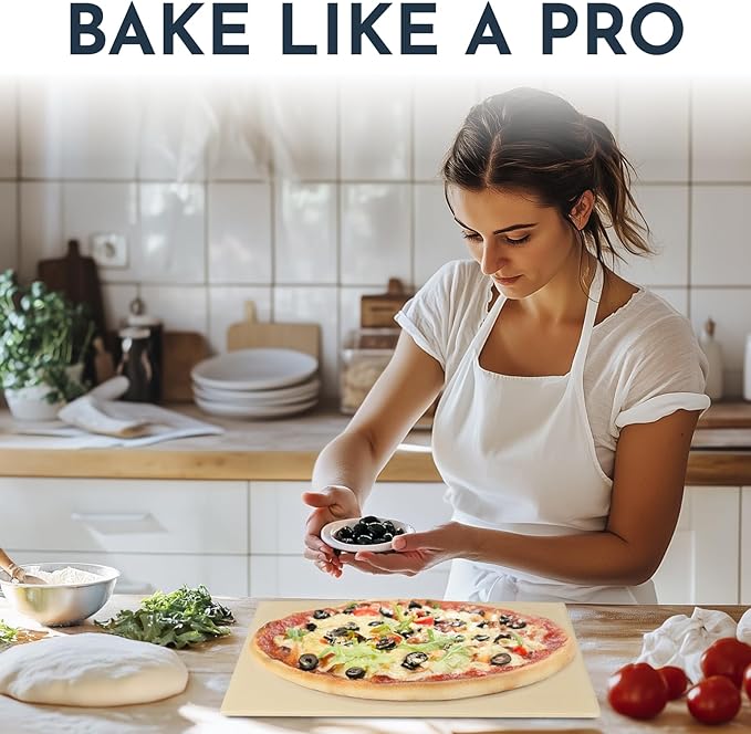 Crack-Resistant, Easy-to-Clean Pizza Stone for Oven Set – 15 x 12 inch Pizza Stone for Grill, Even Heating for Perfect Crispy Crusts! Pizza Making Accessories