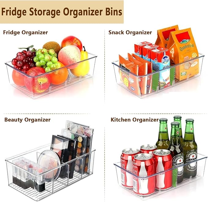 Pantry Organizers and Storage - 2 Pack Kitchen Organizers and Storage for Fridge,Drawer and Refrigerator - Spice Organization for Cabinet,Clear Plastic Stackable Bins for Snack Organizer