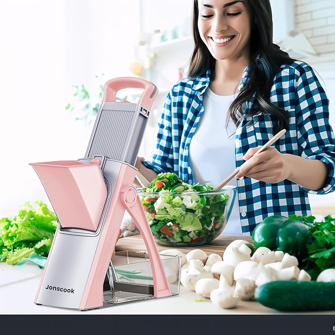 Safe Mandoline Food Slicer for Kitchen - Vegetable Chopper With Adjustable Thickness, Multifunctional Veggie Chopper Vegetable Cutter Slicer Dicer For Onion Potato Tomato - Pink