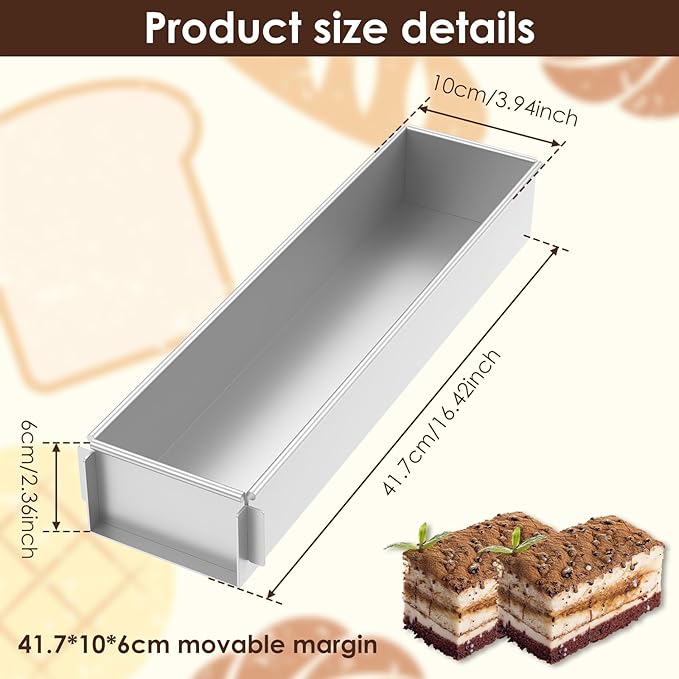 4 Pack Tiramisu Pan, Long Rectangle Cake Mold, Aluminum Alloy with Removable Frame Tiramisu Rectangle Trays for Tiramisu Cheesecake Mousse (4)