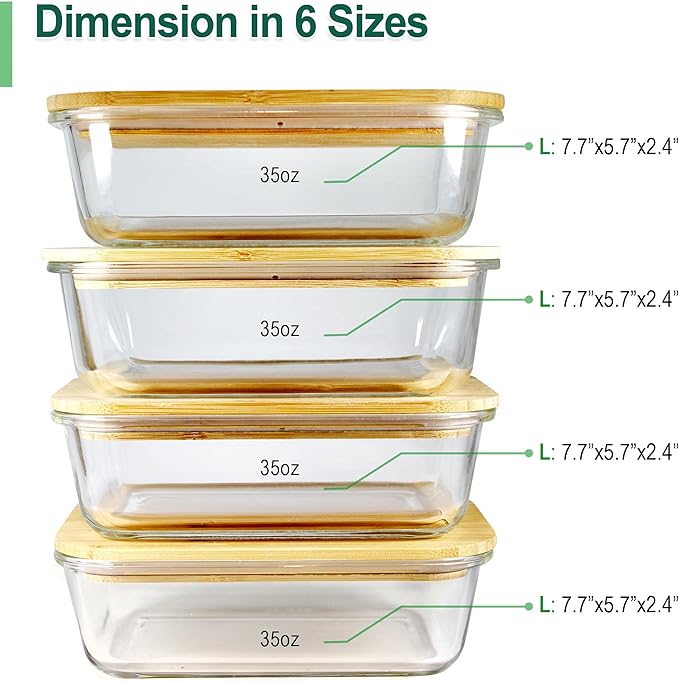 Urban Green Glass Containers with Bamboo Lids, Aitight Storage Container Set of 4, Meal Prep Food Container Set, Oven, Freezer, Microwave Safe, 35oz