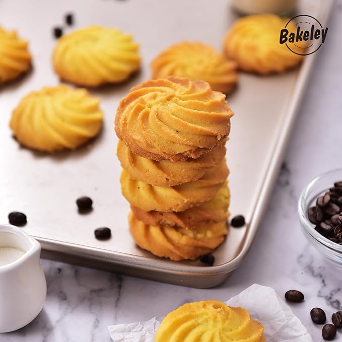 0.8mm 15-Inch Baking Sheet Pan, Non-Stick Carbon Steel Rimmed Cookie Sheet Pan for Oven Roasting Meat Bread Jelly Roll Battenberg Pizzas Pastries 15.6" x 10.6" x 0.96" (Champagne Gold)