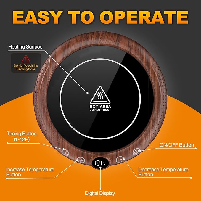 Mug Warmer, 36W Coffee Cup Warmer for Desk with Temperature Display 8-Temp Settings Controlled Heating Coffee Candle Warmer Plate for Beverage Gifts Accessories for Women Men (No Mug)