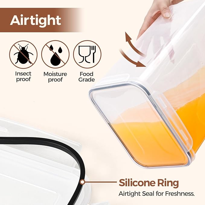 ComSaf Rice Container Set of 2(9.5L/10Qt), Large Airtight Food Storage Containers with Lid and Rice Washer, Plastic Canisters Sets for The Kitchen, Pantry Organizers for Flour, Cereal and Cooking