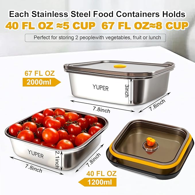 YUPER Stainless Steel Food Containers, Meal Prep Container, Sandwich Containers, Stainless Steel Containers with Lids Fruit Lunch Snacks Storage, 2 Pack (40+67OZ)