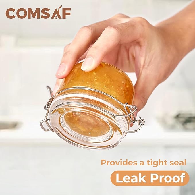 ComSaf 4oz Small Airtight Glass Jars Set of 12 with Lids Food Storage Jar Round, Mason Jar, Mini Storage Container with Clear Preserving Seal Wire Clip Fastening for Kitchen Canning, Jam, Spice, Honey