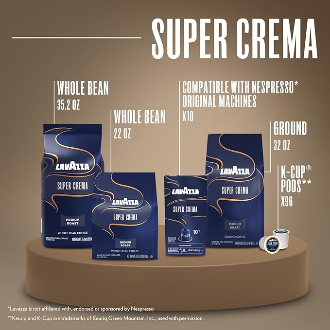 Lavazza Super Crema Aluminum Capsules Compatible with Nespresso* Original Machines, Medium Roast, Arabica and Robusta Blend (10 Capsules)