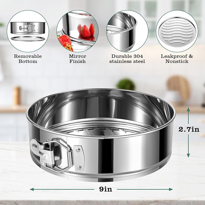 9 Inch Springform Cake Pan, Stainless Steel Springform Pans, Leakproof & Nonstick Cheesecake Pan with Removable Bottom, Round Spring Form Cake Pan For Baking