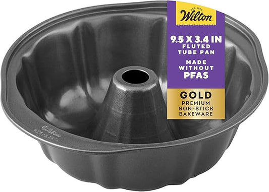 Wilton Gold Non-Stick 9.49 in Fluted Bundt Cake Pan, Stainless Steel Bakeware, Made without PFAS, Packaging May Vary