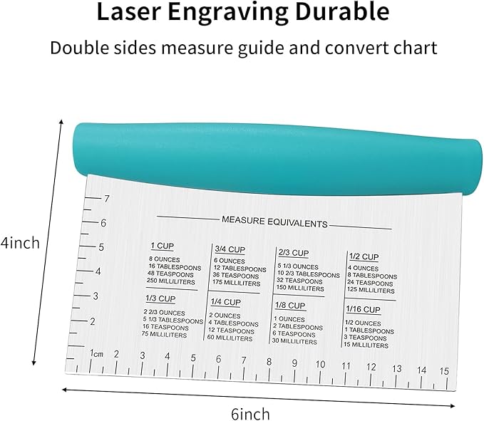 4TH Bench Scraper - Professional Stainless Steel Dough&Pastry Cutter, Multi-Purpose Kitchen Essential Gadget, Food-Safe Chopping Board Aid, Perfect Home Baking Culinary Tool - Turquoise
