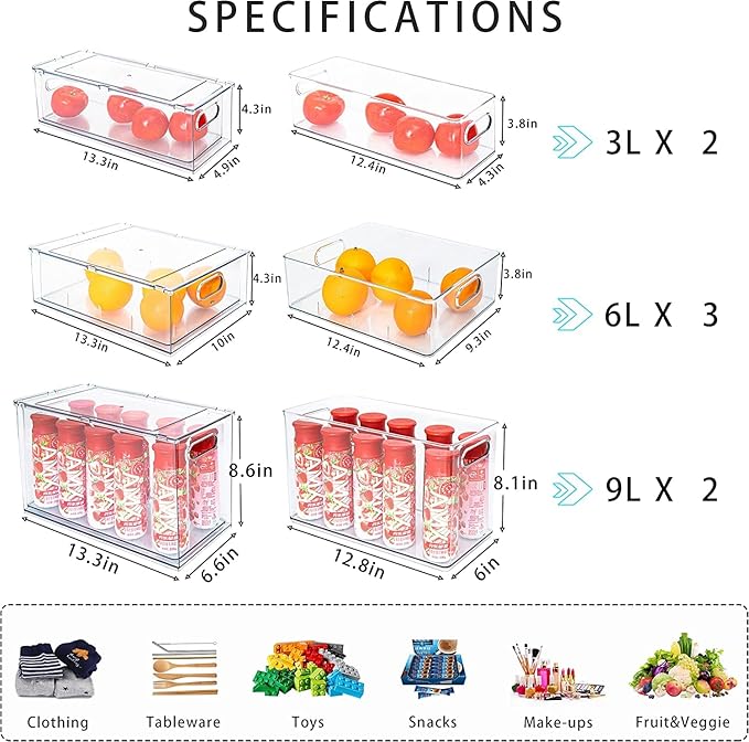 Eanpet 4Pack Stackable Refrigerator Organizer Bins Pull Out Drawer Large Vegetable Fruit Storage for Fridge Organizer Drawers with Handle Clear Food Storage Container Box for Kitchen Pantry Cabinet
