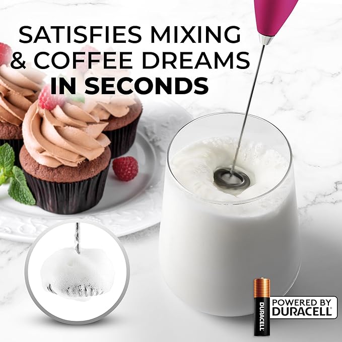 Zulay Kitchen Powerful Milk Frother Wand With 4 AA Duracell Batteries - Ultra Fast Handheld Drink Mixer - Electric Whisk Foam Maker for Coffee, Lattes, Cappuccino, Matcha & Creamer -
