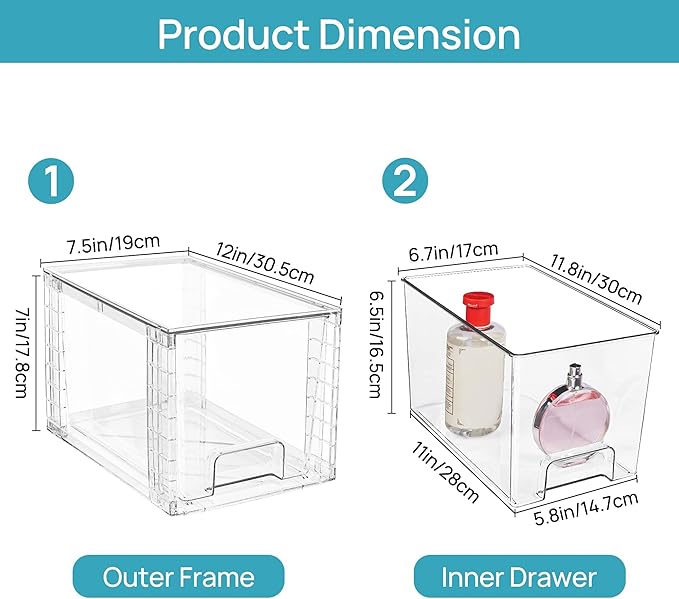 Vtopmart 4 Pack Large Stackable Storage Drawers,Easily Assemble Acrylic Bathroom Closet Undersink Organizers and Storage,Plastic Bins for Kitchen Cabinets,Pantry,Makeup,Medicine Organization