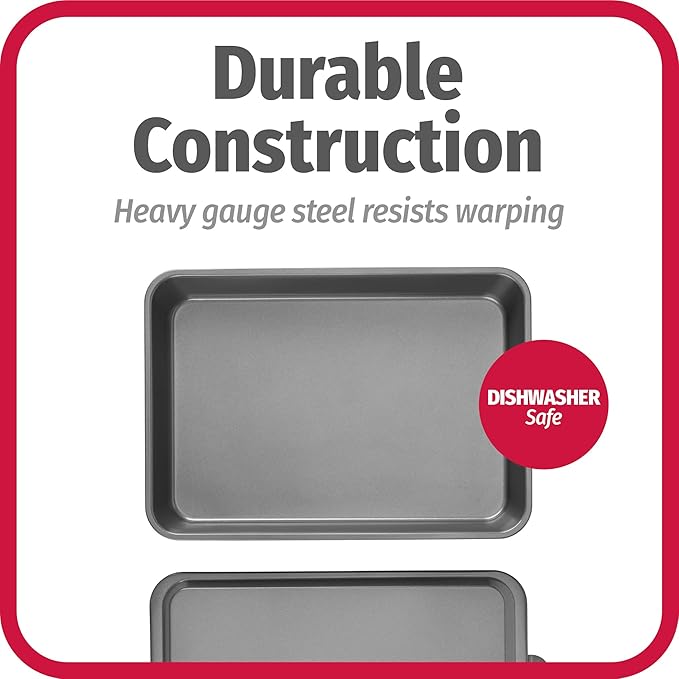 GoodCook Everyday Baking Pan with Metal Lid Nonstick Warp-Resistant Heavy-Gauge Steel Construction Even-Heating Oblong Cake Pan with Solid Oven-Safe Cover, 9x13-Inch, Gray