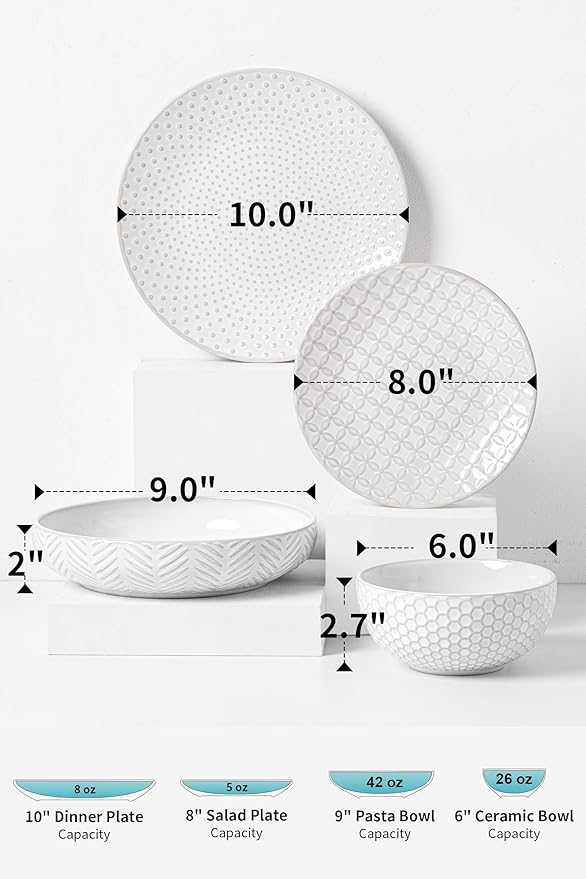 32-Piece Luxury Dinnerware Set,Complete Plates and Bowls Set for 8,Upscale Ceramic Dish Set for Hosting, Holidays & Family Gatherings–Microwave & Dishwasher Safe