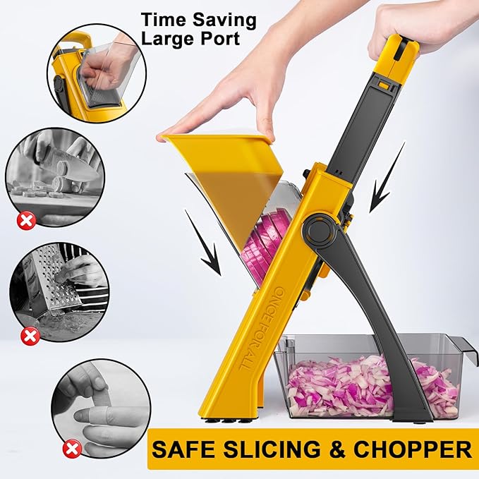 Safe Mandoline Food Slicer For Kitchen, Multifunctional Veggie Chopper Vegetable Cutter Slicer Dicer, All in 1, can Slice, Strips, Shred, Dice-Yellow