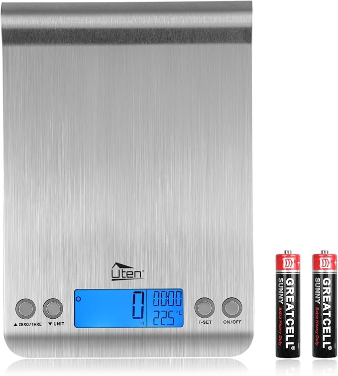 Digital Kitchen Scale Ultra Slim Multifunction Stainless Steel Hook Design Food Scale 11lb 5kg with Back-Lit LCD Display Ideal for Measuring Ingredients and Liquids