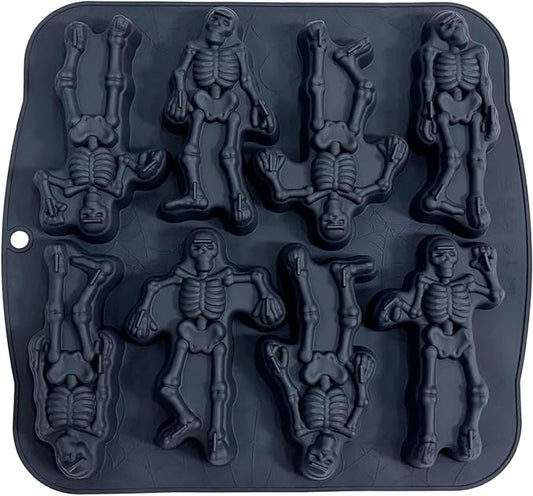 JETKONG 8 Cavity Skeleton Baking Mold Skeleton Shaped Cakelet Mold Silicone Skull Baking Pan Molds (Black)