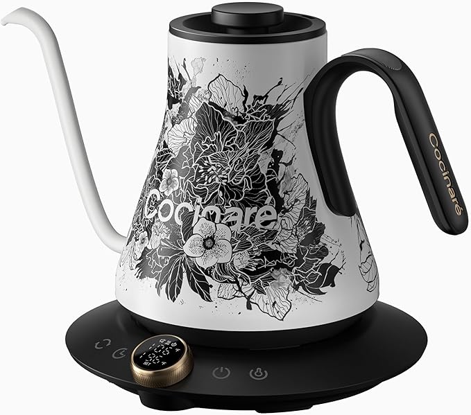 Cocinare FLOW M9 Electric Gooseneck Kettle, ±1℉ Temperature Control for Pour-over Coffee & Tea, Stainless Steel Interior, Quick Heating for Boiling Water (New Blossom)