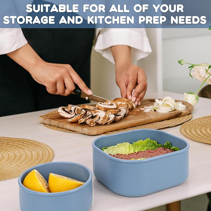8PCS Silicone Food Storage Containers with Lids,10oz to 51oz,Reusable Leakproof Nesting & Stackable Bento Lunch Box,Microwave Freezer Dishwasher Oven Safe Meal Prep Containers,BPA Free, Slate Blue