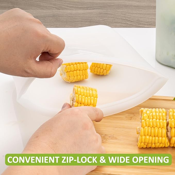 Reusable Food Storage Bags Half-Gallon, 4 Pack 100% Silicone Food Storage Bags Stand-Up Wide-Mouth Zip-Lock for Large Items, 67 fl.oz/2000 ml, Freezer Microwave Oven Dishwasher Safe, Translucent