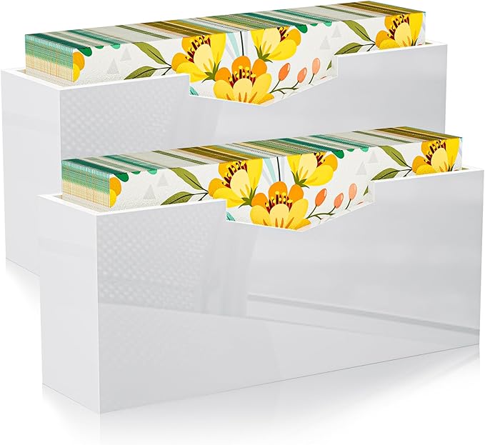 HELPLEX White Acrylic Guest Towel & Napkin Holder - Waterproof Splash-Proof Vertical Design for Bathroom, Kitchen, Dining Table - Home Hotel Office Organizer (2-Pack)