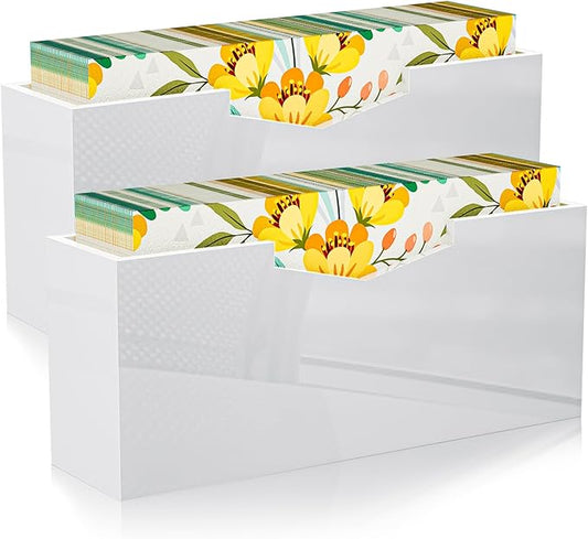 HELPLEX White Acrylic Guest Towel & Napkin Holder - Waterproof Splash-Proof Vertical Design for Bathroom, Kitchen, Dining Table - Home Hotel Office Organizer (2-Pack)
