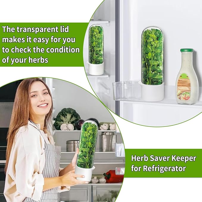 Herb Saver for Refrigerator - Herb Keeper & Cilantro Container for Fridge | Vegetable Preservation Storage Container for Cilantro, Basil, Asparagus | Extends Freshness Up to 2-3 Weeks (3PCS)