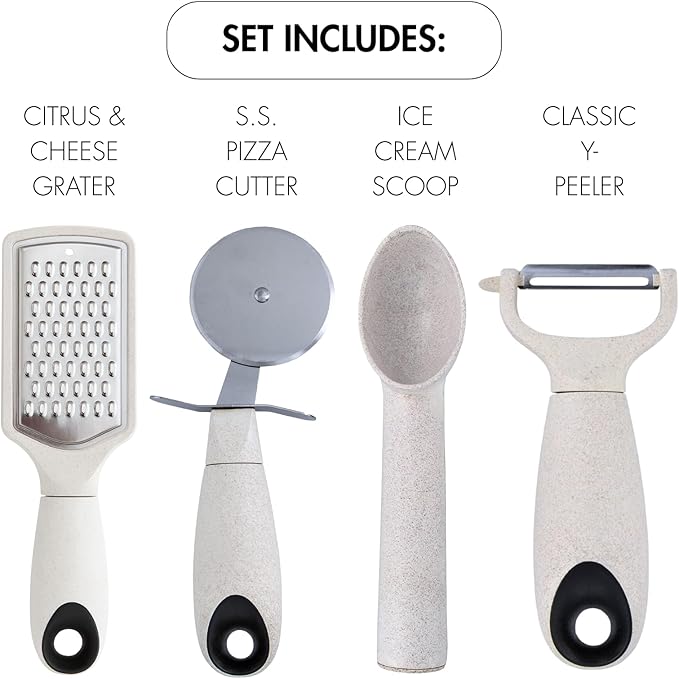 Beille 14pc Wheat Straw Kitchen Utensil Set Peeler Cutter Grater Spoons and Cups