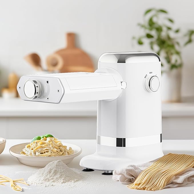 GVODE Electric Pasta Maker - 3-in-1 Pasta Sheet Roller & Cutter Set 700W Max Motor, includes Fettuccine & Spaghetti Maker with Cleaning Brush, White