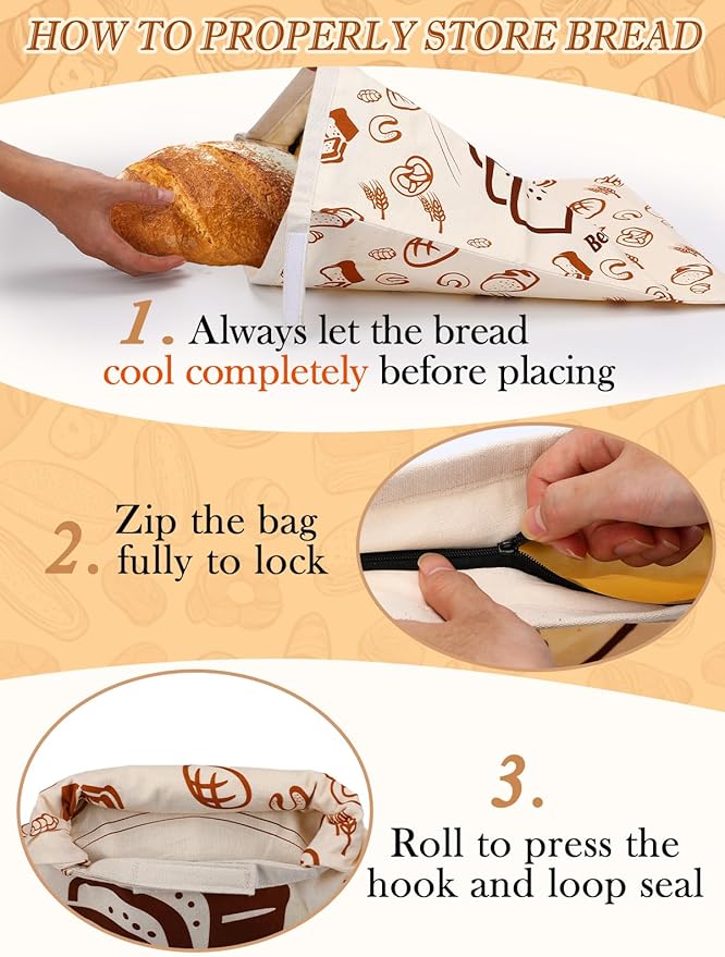 Natural Beeswax Bread Bags with Sealing Zipper - 13''x16.7'' Reusable Sourdough Storage Wraps for Homemade Bread, Keeping Food Fresh, Gifts for People Who Love Baking, Sliced Bread Pattern, 1 Pcs